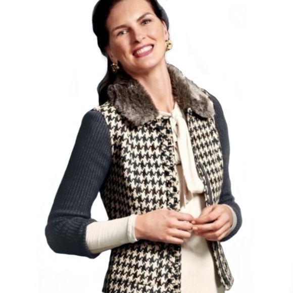 CABI Wool Houndstooth Boucle Blazer Jacket Womens Size 4 Tweed Academia Career - Picture 1 of 6